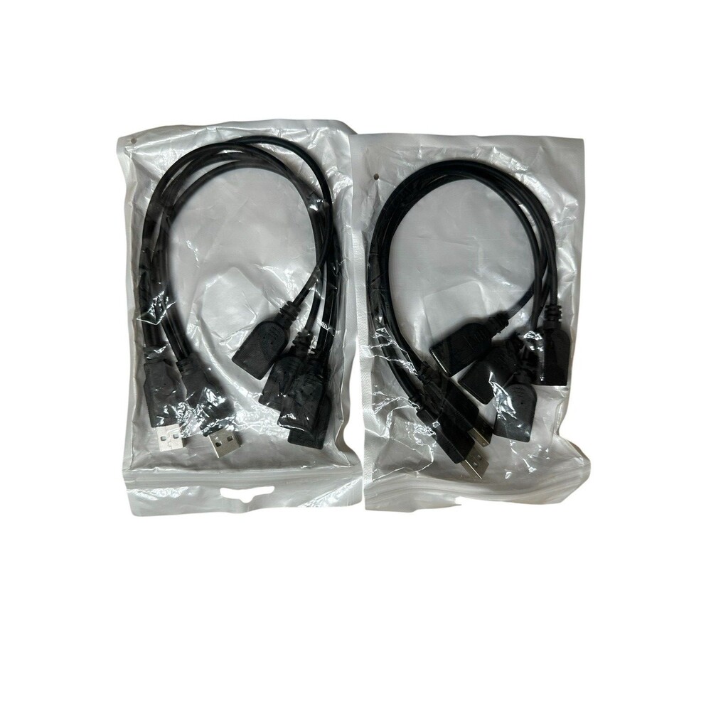 4 Total USB 2.0 A Male to 2 Dual USB Female Extension Adapter  Cables NEW
